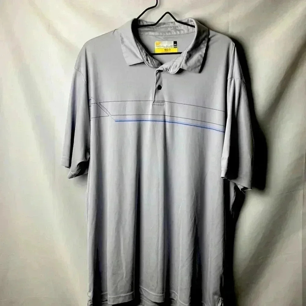 NICKLAUS ECO CHOICE‎ MENS SIZE XXL  POLO SHIRT GRAY WITH GEO STRIPE